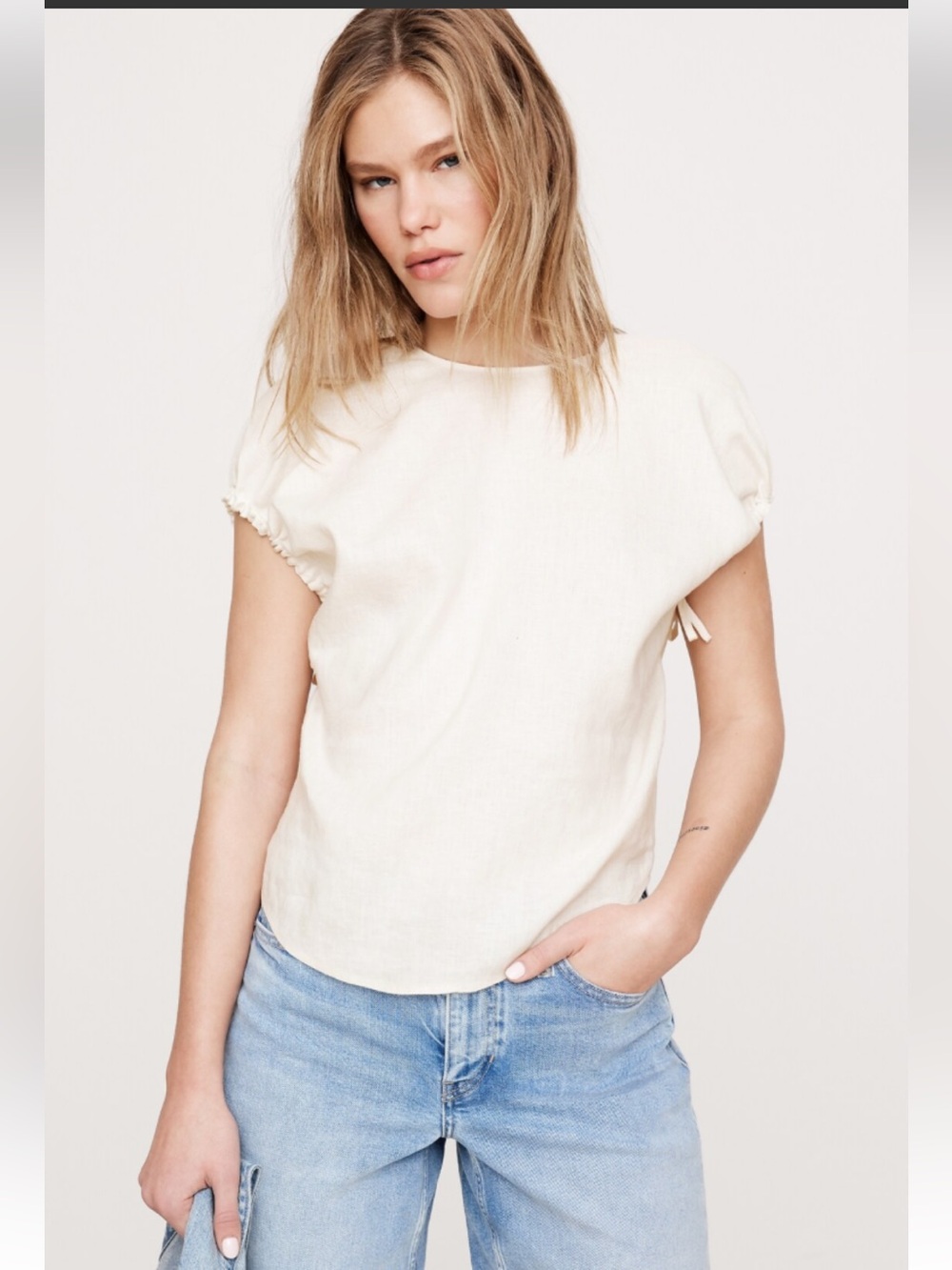 Banana Republic Cream Short Sleeve Tie-Sleeve Top